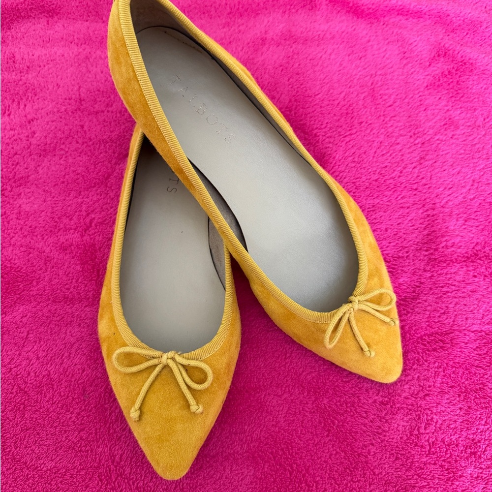Talbots Mustard Yellow Suede Flats with Bow